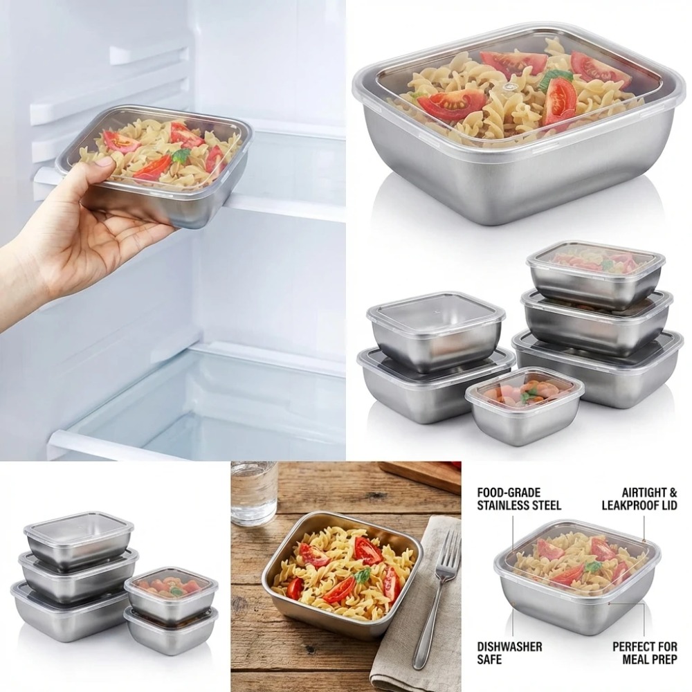 6PCS Stainless Steel Food Stor - Kitchen Gadgets Organizer review and price